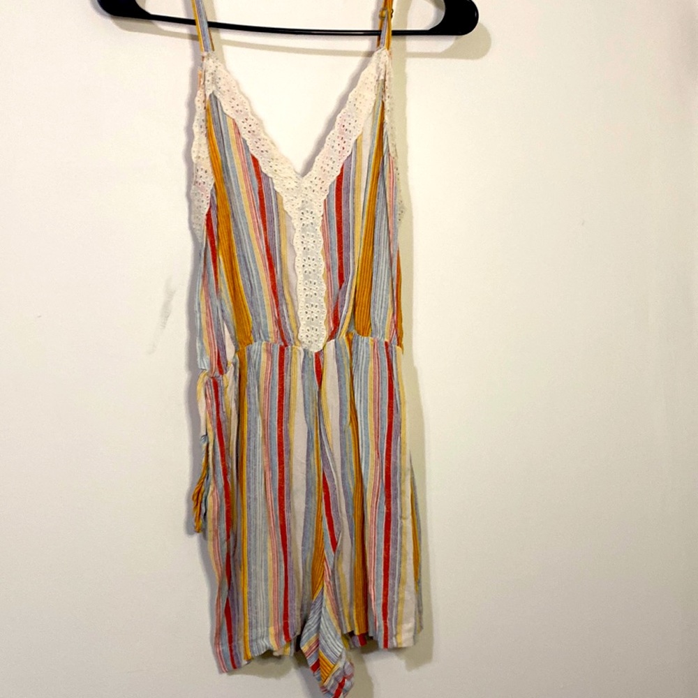 Nevena Rae Lace Eyelet Striped Romper Medium Multicolored